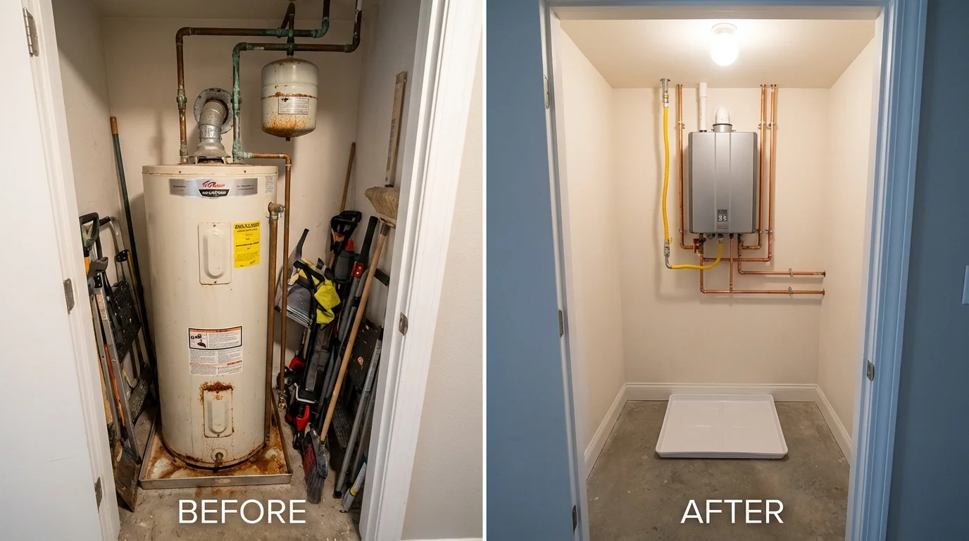 Tank water heater versus wall-mounted tankless unit comparison for Enterprise, OR homeowners